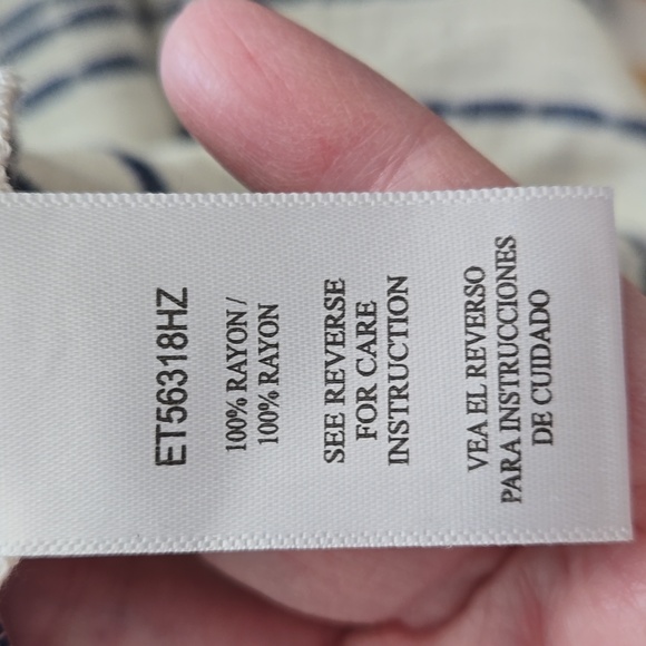 En Creme Women's Beige & Blue Striped Blouse Button Front Collar Top Size Small - Picture 11 of 13